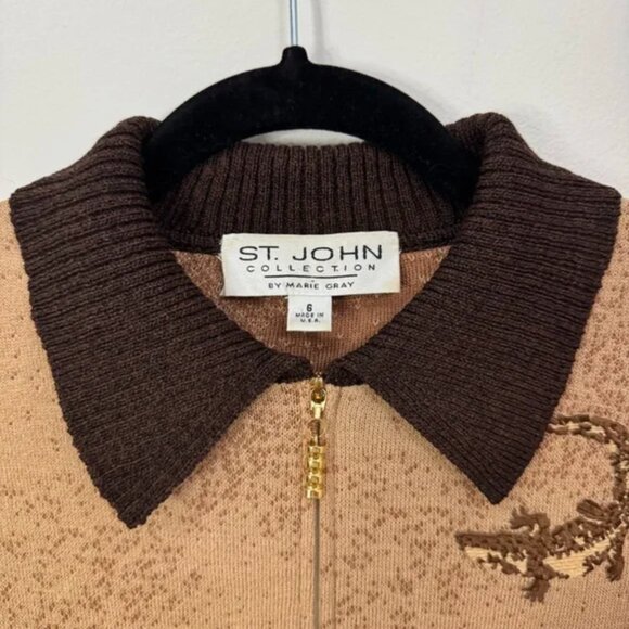 St. John Collection by Marie Gray Brown Knit Alligator Sweatshirt Size 6 - Picture 4 of 15